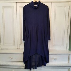 Soft Surroundings Navy Blue Slight Hi-Lo Knit Dress with Pockets M